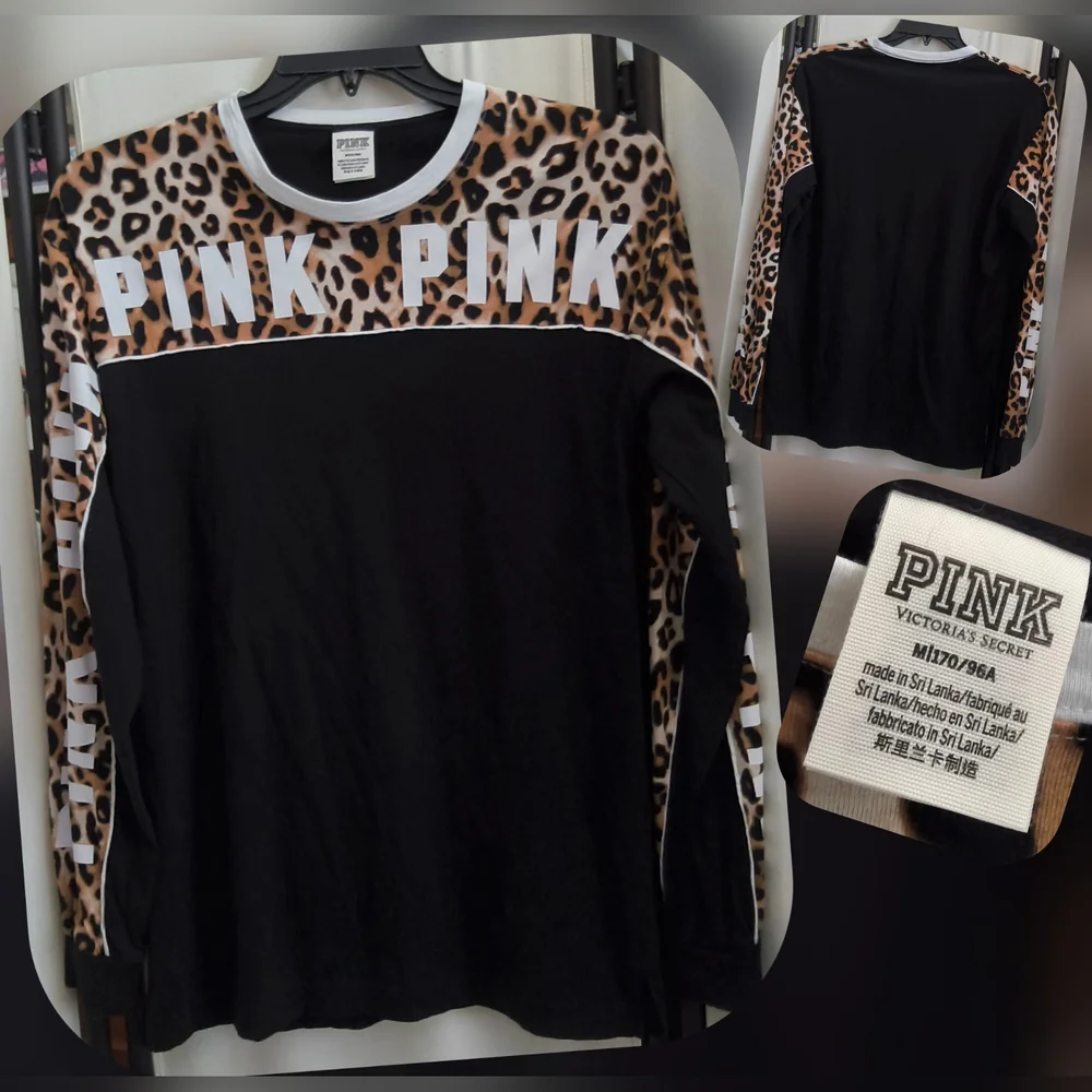 PINK Victoria's Secret Black and Leopard Print Boyfriend Joggers & Tee Set - Picture 4 of 9